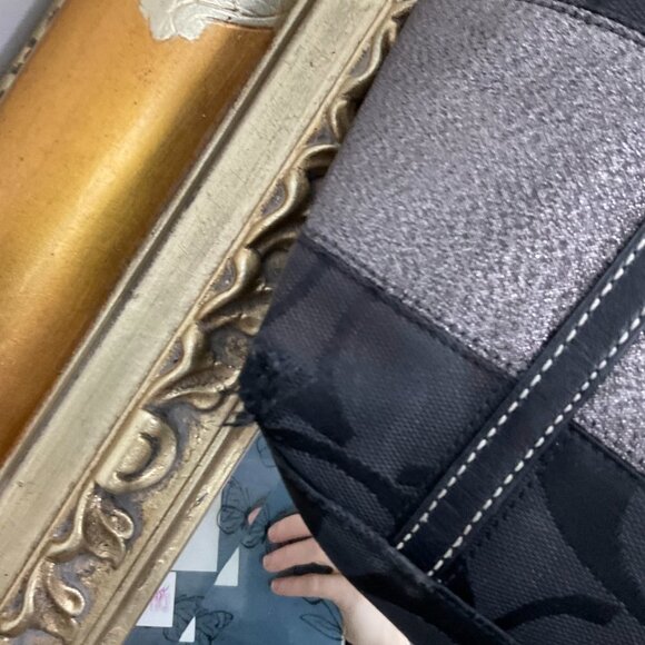 Y2K Coach Jacquard Signature Shoulder Handbag Purse Leather Strap One Size Black - Picture 7 of 10